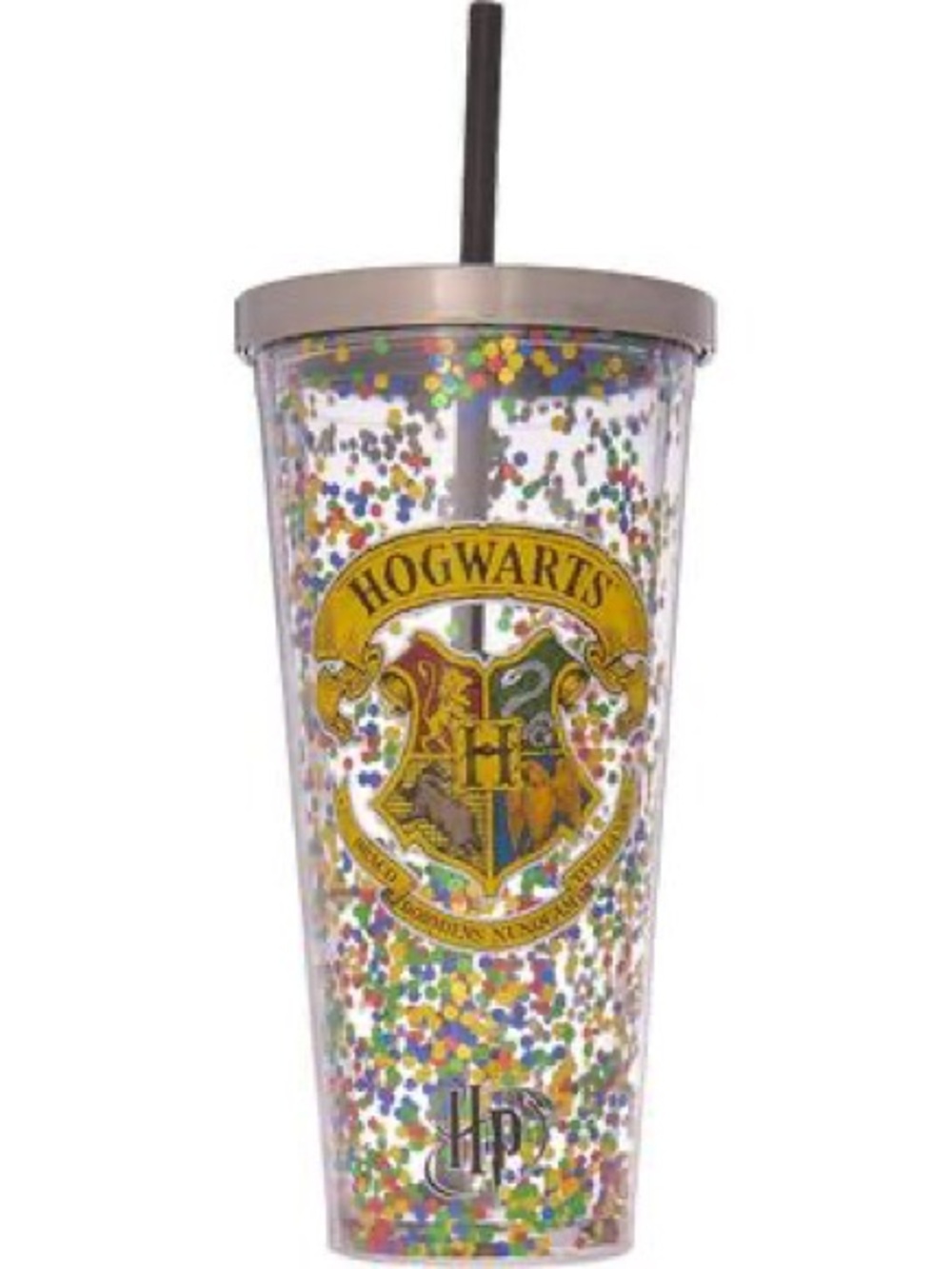 NIB Spoontiques Harry Potter Hogwarts Glitter Tumbler 20oz Insulated Cup w Straw